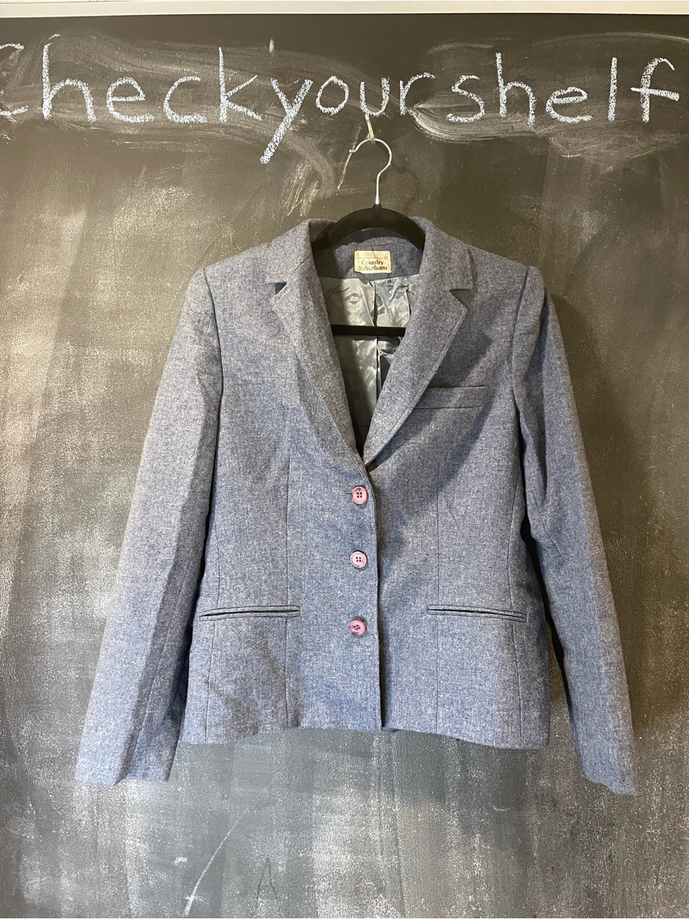 Country Suburbans Vintage Wool Blazer Women 10 Blue Gray Pink Buttons Preppy